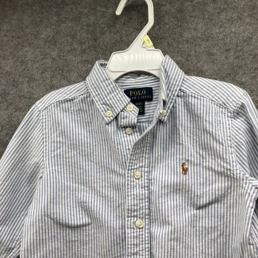 Polo Ralph Lauren Boys 4T Long Sleeve Oxford Shirt Blue White Stripe Button Down